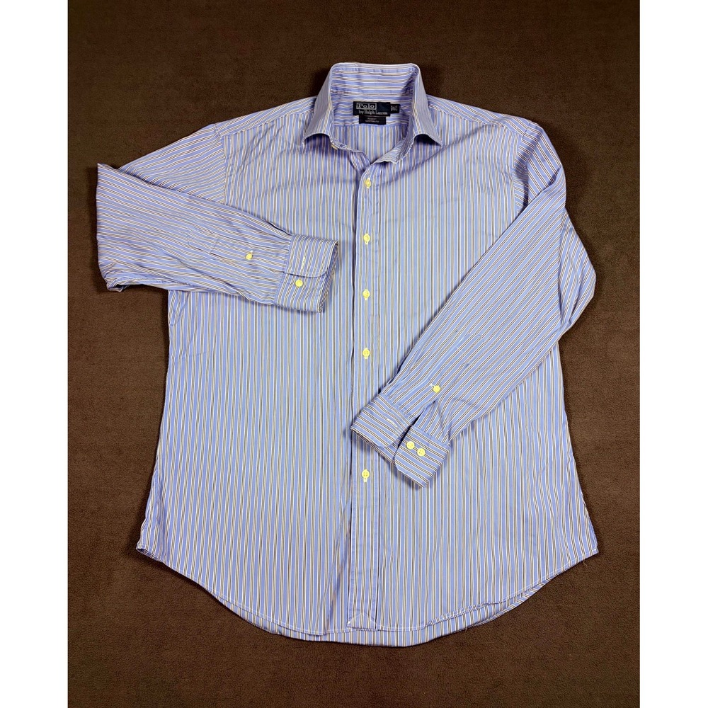 Polo By Ralph Lauren Dress Shirt Mens 16.5 Blue White Striped Regent Custom Fit